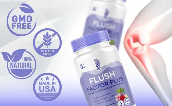 Flush Factor Plus leg support supplement bottle